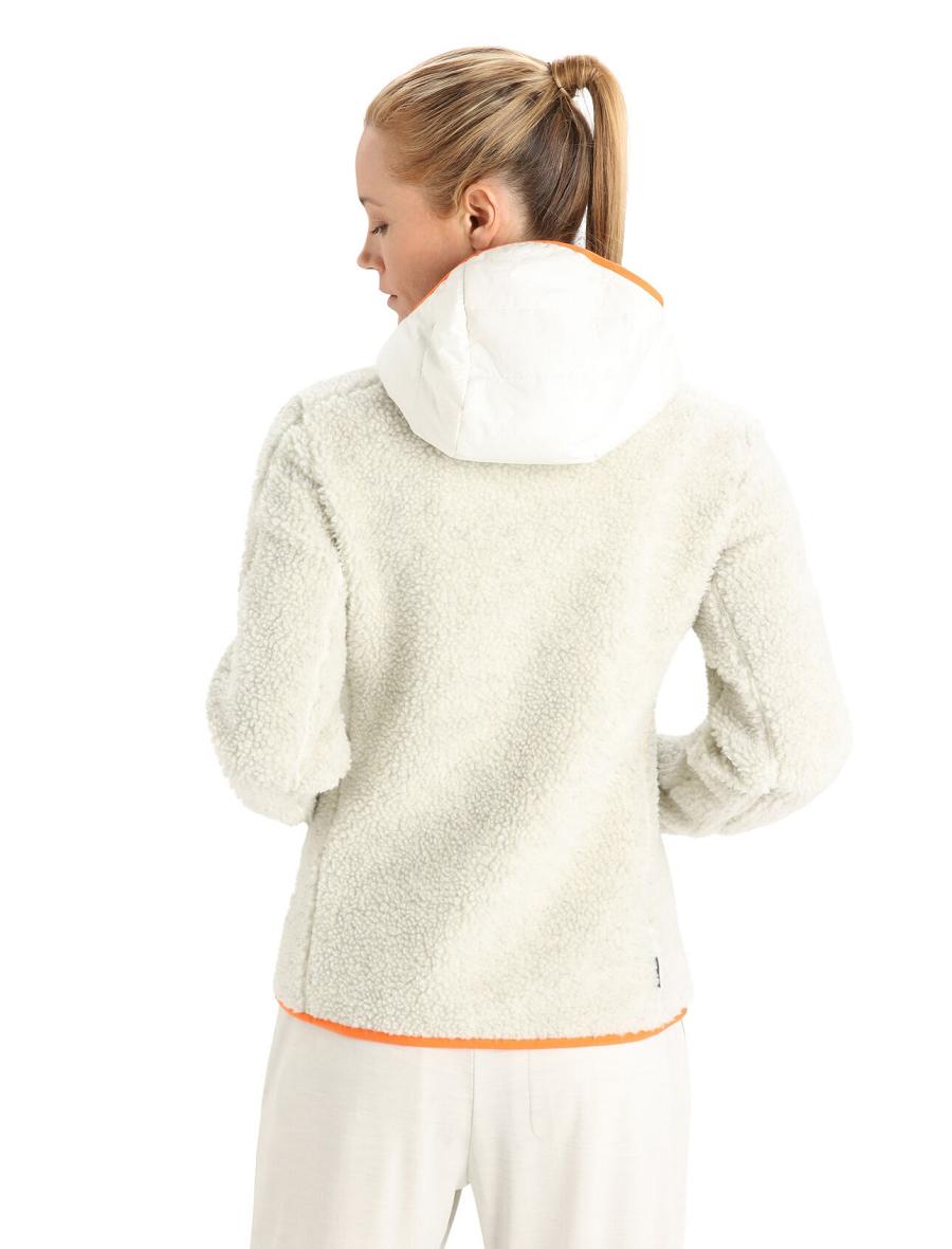 Women's Icebreaker RealFleece™ Merino High Pile Long Sleeve Zip Hoodie Ecru Heather / Snow | CA 1286RVDW